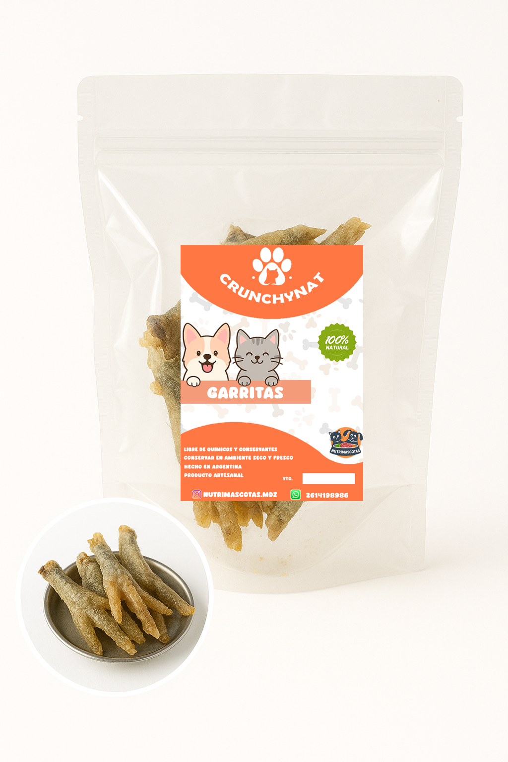 Garras de Pollo Deshidratadas (Sin Uñas)